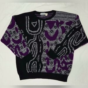 Vintage Hilton Abstract Acrylic Sweater Purple Gray L